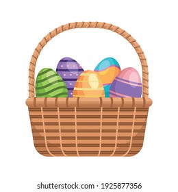 easter eggs painted in basket straw isolated icon vector illustration design