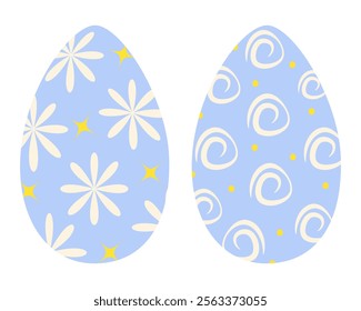 Easter Eggs painted freehand decorative ornament and flowers. Easter greeting design element concept