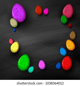 Easter eggs painted on black.
