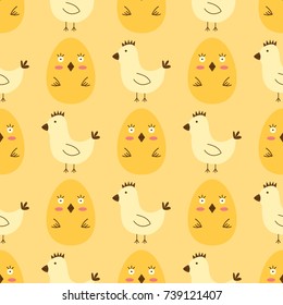 Easter eggs painted with spring seamless pattern background multi colored organic food holiday game vector illustration.
