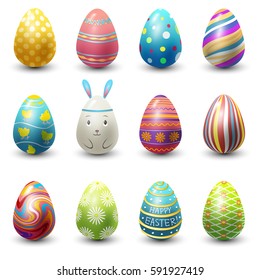 Easter eggs painted with spring vector illustration isolated on white