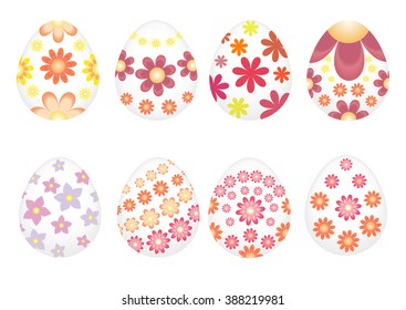 Easter eggs painted with varios flowers. 