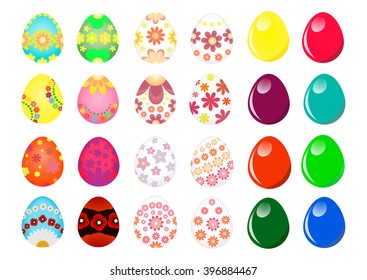 Easter eggs painted with various flowers