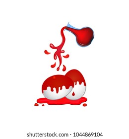 Easter eggs painting. Red color. Vector illustration on white background.