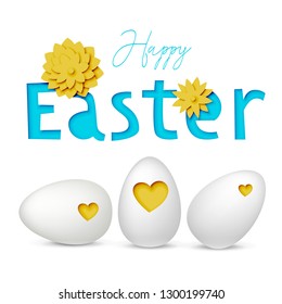 Easter eggs with papercut effect, festive vector realistic design