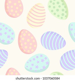 Easter eggs in pastel colors seamless pattern. Collection of cute Ostara colored egges flat style background tile
