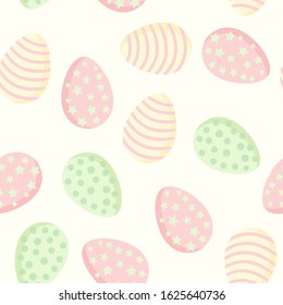 Easter eggs in pastel colors seamless pattern. Collection of cute Ostara colored eggs flat style texture background tile