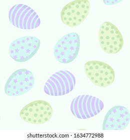 Easter eggs in pastel colors seamless pattern. Collection of cute Ostara colored eggs flat style texture background tile