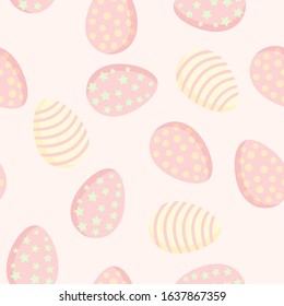 Easter eggs in pastel colors seamless pattern. Collection of cute Ostara colored eggs flat style texture background tile