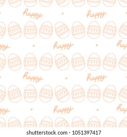 Easter eggs in pastel pink outline line up on white background. Cute hand drawn seamless pattern design for Easter festival in vector illustration.
