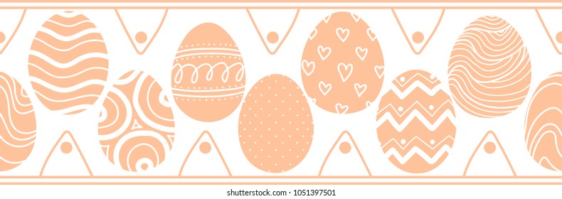 Easter eggs in pastel pink silhouette in stripe on white background. Cute hand drawn seamless pattern design for Easter festival in vector illustration.
