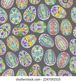 Easter eggs pattern. Color egg background. Easter symbol. Fabric Easter texture. Egg hunt vector illustration. Happy Easter day backdrop. Painted eggs print.