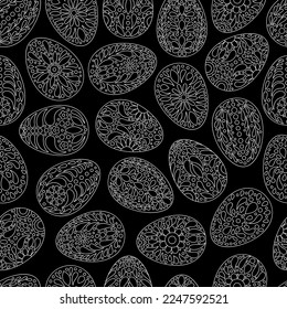 Easter eggs pattern. Color egg background. Easter symbol. Fabric Easter texture. Egg hunt vector illustration. Happy Easter day backdrop. Painted eggs print.
