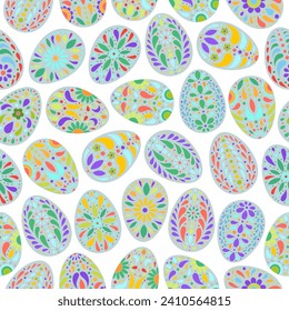 Easter eggs pattern. Color egg background. Easter symbol. Fabric Easter texture. Egg hunt vector illustration. Happy Easter day backdrop. Painted eggs print.