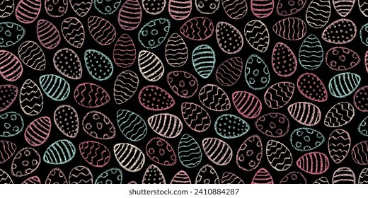 Easter eggs pattern. Color egg background. Easter symbol. Fabric Easter texture. Egg hunt vector illustration. Happy Easter day backdrop. Painted eggs print.