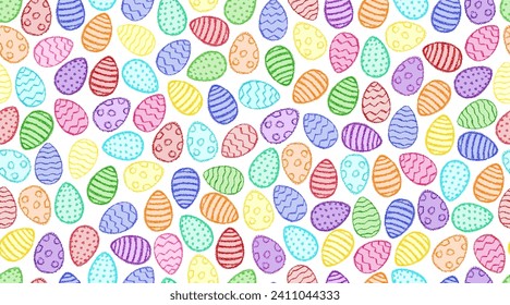 Easter eggs pattern. Color egg background. Easter symbol. Fabric Easter texture. Egg hunt vector illustration. Happy Easter day backdrop. Painted eggs print.