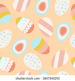 Easter eggs pattern. Colored eggs. a set of images of eggs for Easter. Bright striped eggs with stars in pink blue and yellow. Vector illustration. for textiles and printing