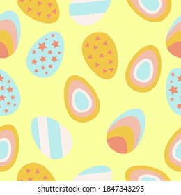 Easter eggs pattern. Colored eggs. a set of images of eggs for Easter. Bright striped eggs with stars in pink blue and yellow. Vector illustration. for textiles and printing