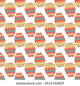 Easter eggs pattern. Happy Easter background with ornaments . Flat colorful seamless design. Stock vector Easter wallpaper illustration