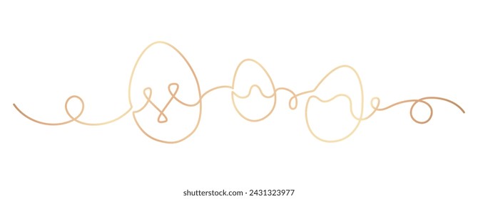 Easter eggs pattern line art style golden ribbon border, divider, frame for easter background, banner, flyer, card design