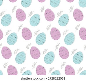 Easter eggs pattern on white background. Seamless pattern for paper, banners, cover, templates, greeting cards.