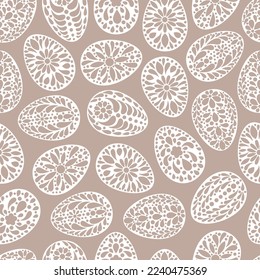 Easter eggs  pattern. Paper cut style. Color painted egg background .Easter symbol. Egg border, banner, frame. Color gingerbread cookies print. Egg hunt vector illustration. Happy Easter day backdrop.