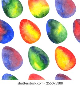 Easter eggs pattern. Seamless background with watercolor eggs