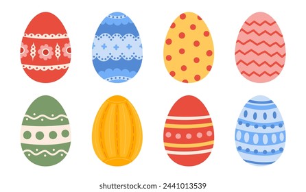 Easter Eggs with pattern set. Spring holiday. Vector illustration in flat hand drawn style 
