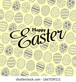 Easter eggs pattern with soft colors. Happy Easter with doodle patterns. Vector illustration