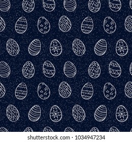 Easter eggs pattern. Spring holiday symbols. Egg sketch. Holiday decoration. Kids drawing. Easter ornament. Vector background.