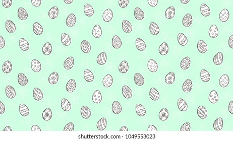 Easter eggs pattern. Spring holiday symbols. Egg sketch. Holiday decoration. Kids drawing. Easter ornament. Retro style. Vector background. 