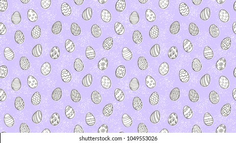 Easter eggs pattern. Spring holiday symbols. Egg sketch. Holiday decoration. Kids drawing. Easter ornament. Retro style. Vector background. 