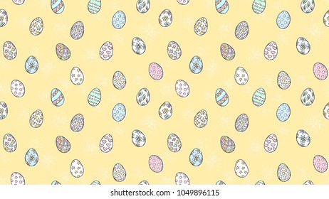 Easter eggs pattern. Spring holiday symbols. Egg sketch. Holiday decoration. Kids drawing. Easter ornament. Retro style. Vector background. 