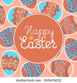 Easter eggs pattern with text frame. Design element for greeting cards or flyers.
