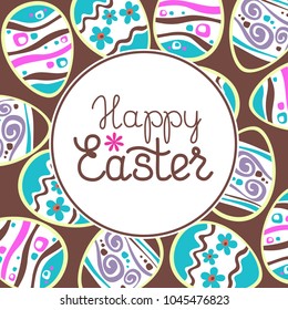 Easter eggs pattern with text frame. Design element for greeting cards or flyers.