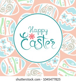 Easter eggs pattern with text frame. Design element for greeting cards or flyers.