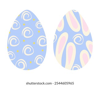 Easter eggs patterned abstract hand drawn ornament, dots and bunny ears. Easter design elements Set