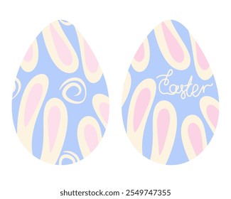 Easter eggs patterned bunny ears, freehand ornament and hand lettering Easter. Set 2 design elements