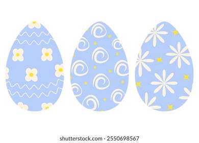 Easter Eggs patterned freehand abstract ornament, floral pattern and decorative stars, dots and wave