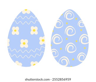 Easter Eggs patterned freehand flowers and abstract ornament. Ester greeting design elements Set 2