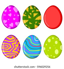 Easter eggs with patterns vector set. Holiday colored icons isolated on white background.