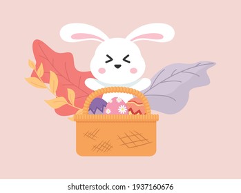 Easter Eggs Pink, Flower, Purple Bunny Basket Floral