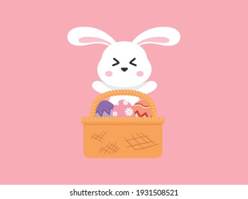 Easter Eggs Pink Flowers Bunny Basket Floral