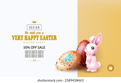 Easter eggs and pink gorgeous bunny design element