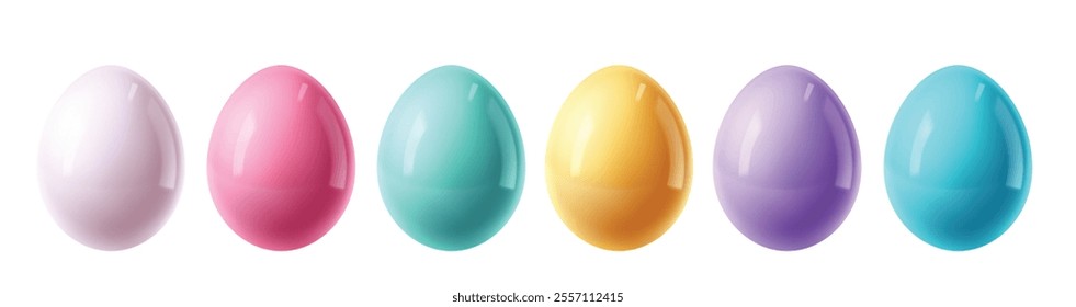 Easter eggs plain clipart set. Colorful plain easter egg in smooth, plastic and shiny clipart elements for traditional hunting celebration. Vector illustration 3d oval smooth set. 
