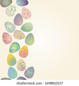 Easter eggs with plant ornaments. Pattern Soft pastel colo. Seamless border vector illustration. Religious holiday background decoration. Plant, floral ornament in the shape of an egg 