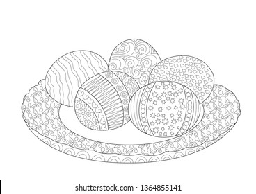 Easter Eggs in Plate Coloring Page for Adults and Kits