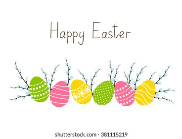 Easter eggs with pussy-willow branches