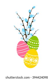Easter eggs with pussy-willow branches