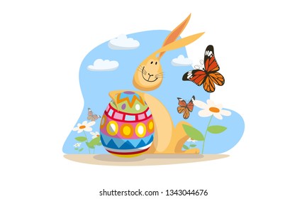 easter with eggs and rabbit
